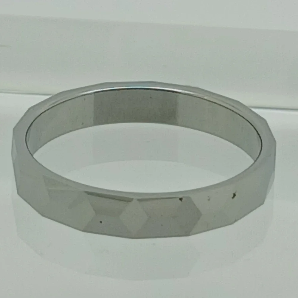 Vintage Tungsten Faceted Band Ring Size 10 Silver Tone 4mm Y2K Geometric‎ 4.1g